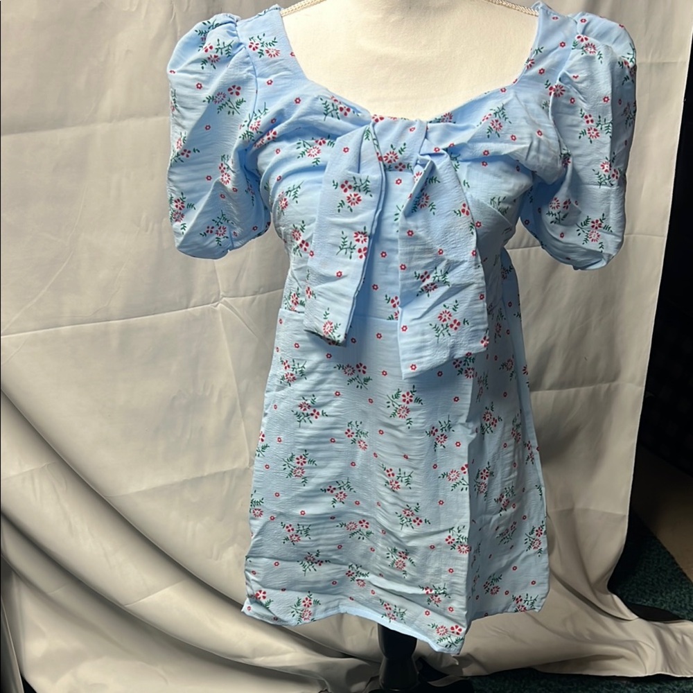 Floral Blue Puff Sleeve Dress